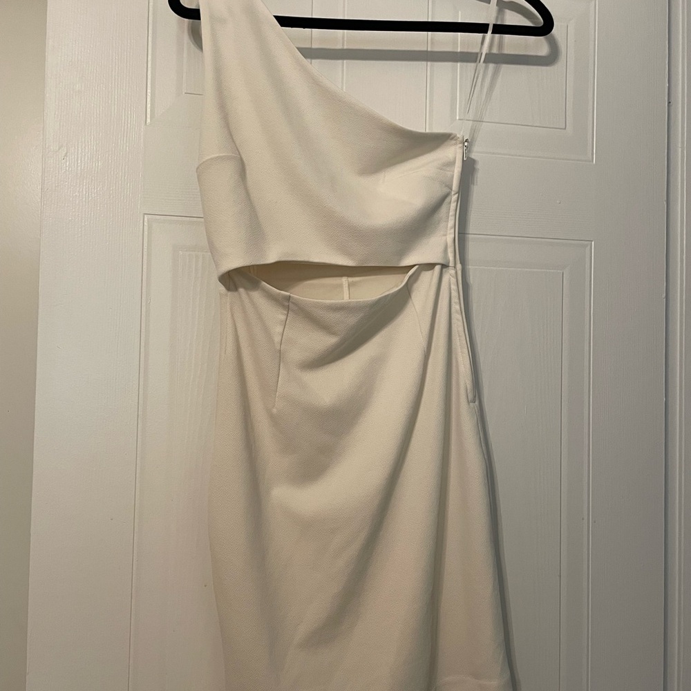 Dynamite Cream Asymmetrical Ruched Cocktail Dress